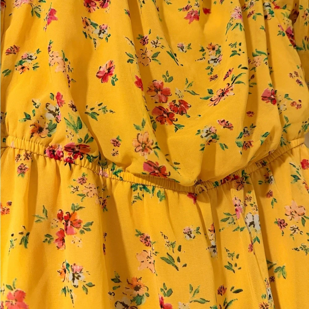 Yellow Floral Off Shoulder Dress Spaghetti Straps Size M - Picture 3 of 9